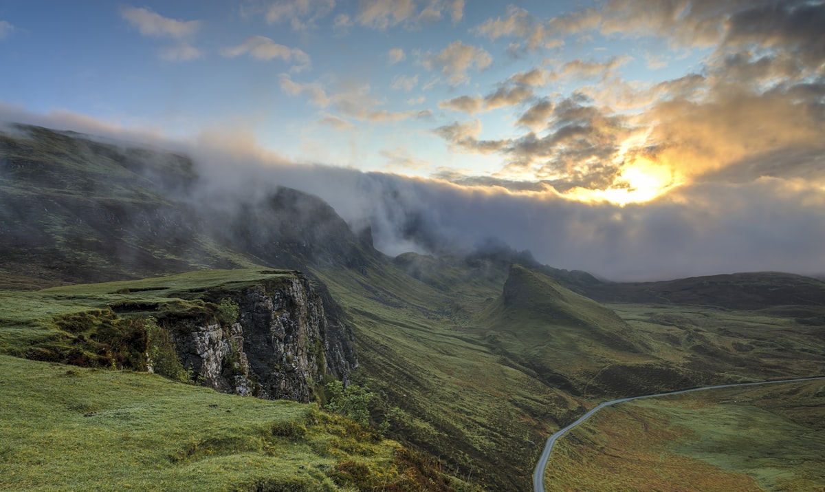 Misty mountain landscape at dawn